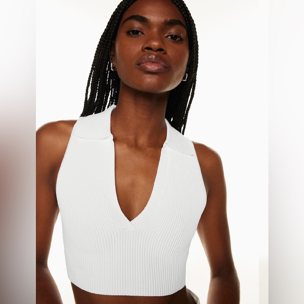 Sleeveless V-Neck Ribbed Tank Top - White